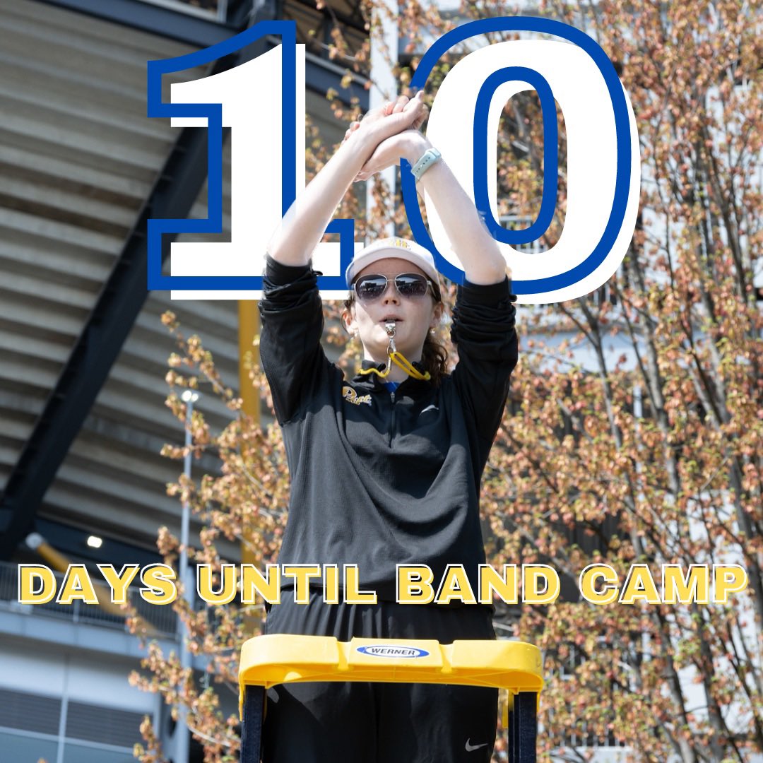 PittBand's tweet photo. 1️⃣0️⃣ days until drum major Courtney Sheridan takes the podium again and members begin Marching Stations with our leadership team!

#PittBand #H2P https://t.co/9WEheust65