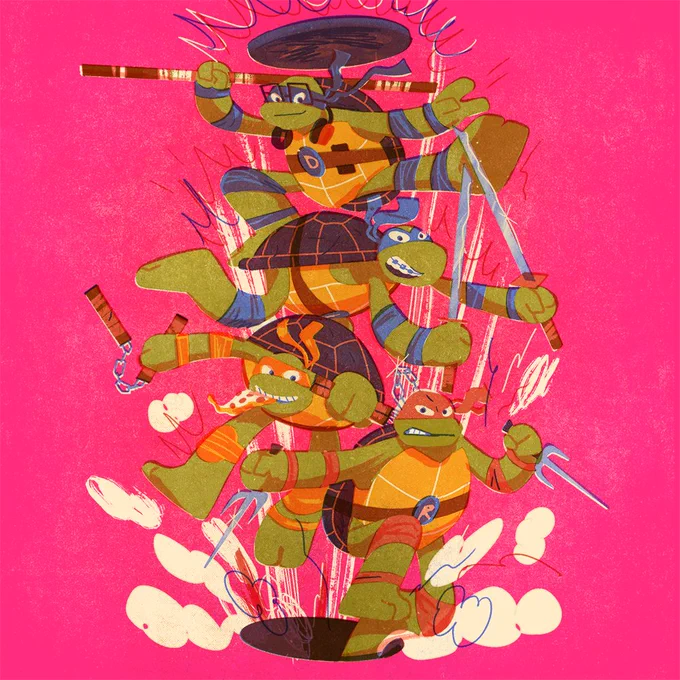 Mutant Mayhem Redux! Made a few changes and mafe it pink!  #MutantMayhem #TMNT #illustration #retro #procreate #fanart