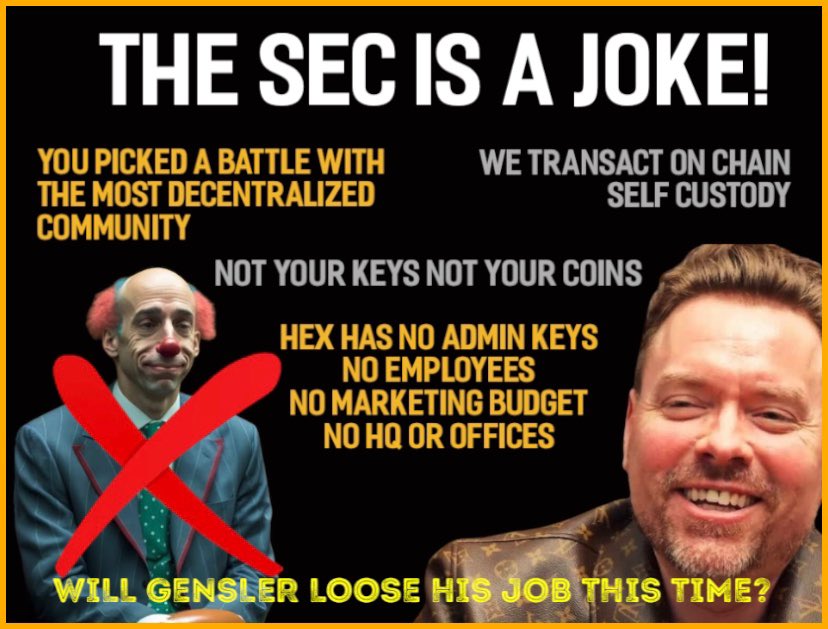 KatieePCrypto's tweet photo. The SEC can’t delist the unlisted,

The SEC can’t lock people up they aren’t the department of justice,

The SEC can’t halt 37,000 validators globally to stop PulseChain

The SEC can’t change or stop an immutable smart contract or shut down 10+ $HEX community front ends worldwide https://t.co/M5H4rVQ72V