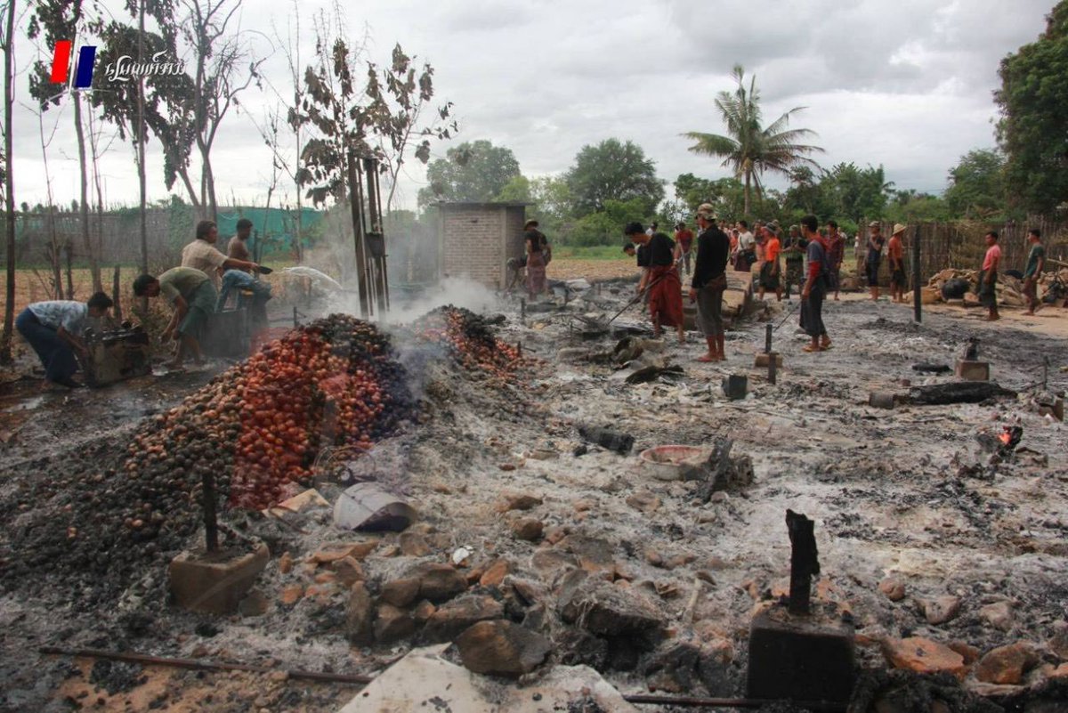 As Myanmar’s junta cuts Aung San Suu Kyi’s prison sentence a little in an apparent attempt to improve its image, more pictures emerge of what’s happening on the ground. Villagers’ homes burned down by the military. #WhatsHappeningInMyanmar