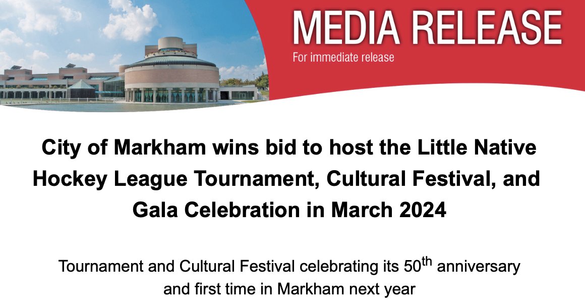 visitmarkhamca's tweet image. THIS JUST IN ❗The @cityofmarkham, together with
@visitmarkhamca, has been selected by the Little Native Hockey League (LNHL) as the successful host city for the LNHL 2024 Hockey Tournament, Cultural Festival, and Gala Celebration! Read the full release:  bit.ly/45cw2xV