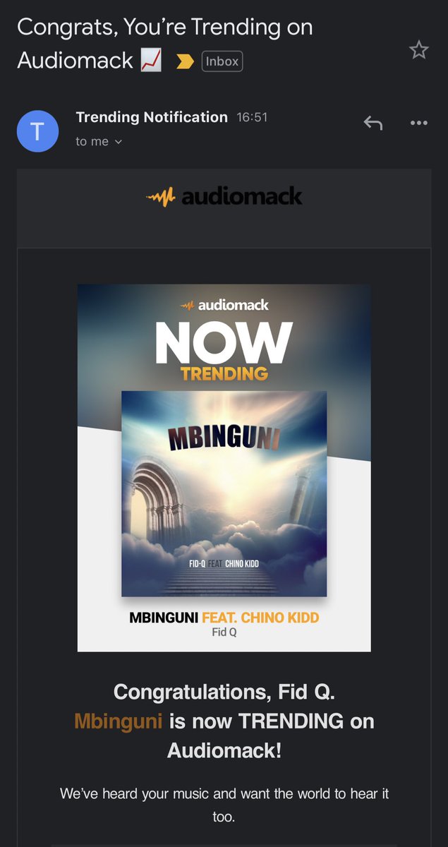 FidQ's tweet photo. Now trending on @audiomack
#Mbinguni 🔥🔥 https://t.co/kU6aHsyuJe