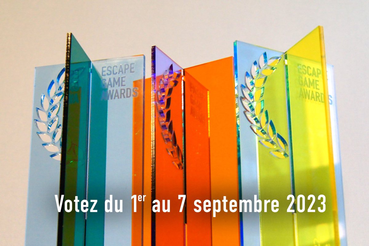 🏆 Les Escape Game Awards sont de retour dans 1 mois ! Du 1er au 7 septembre, votez pour vos salles et enseignes préférées partout en France 🗳️

Les gagnants seront révélés lors du Salon de l'#EscapeGame et des loisirs immersifs, le 11 septembre à #Lyon ➡️ escapegameawards.fr