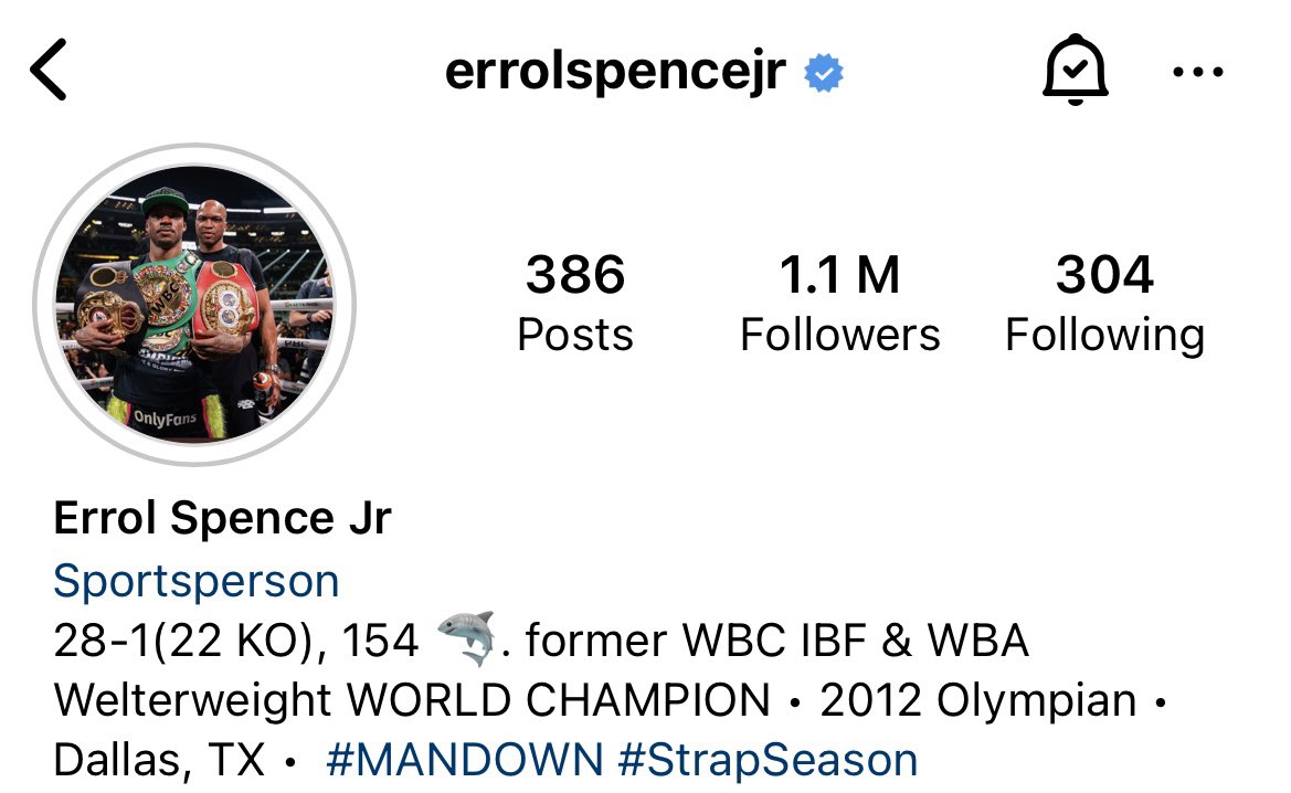 ringmagazine's tweet photo. Errol Spence has updated his Instagram bio and already confirmed his move up to super-welterweight: "154 🦈" https://t.co/GAIQeKZwfS