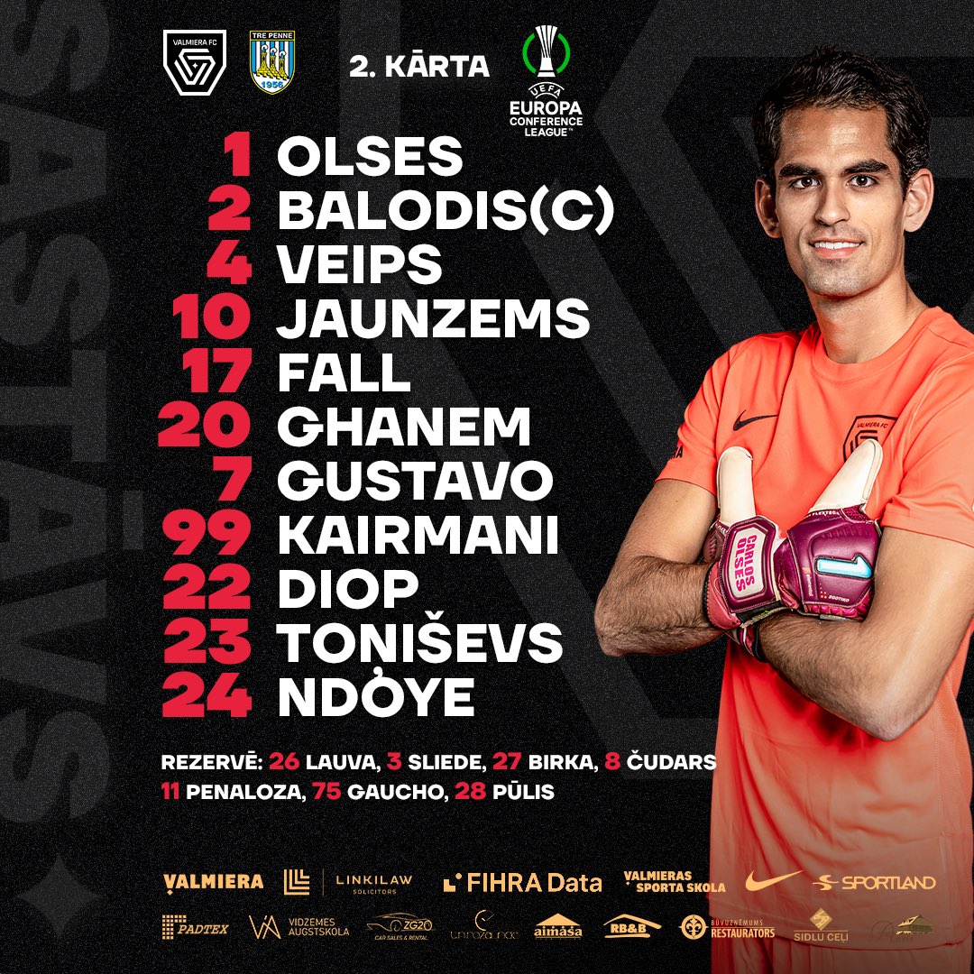 valmierafc's tweet photo. Mūsu sastāvs spēlei pret @SPTrePenne 📄
📺 Spēles tiešraide Best4Sport kanālā
A-A-A-a-a-a-i-z-i-e-t, VALMIERA 💪🏻
#VALTRE #UECL #ValmieraFC #StāvPāriVisamValmiera ⚫⚽️🟢 https://t.co/QfGeClDmCS