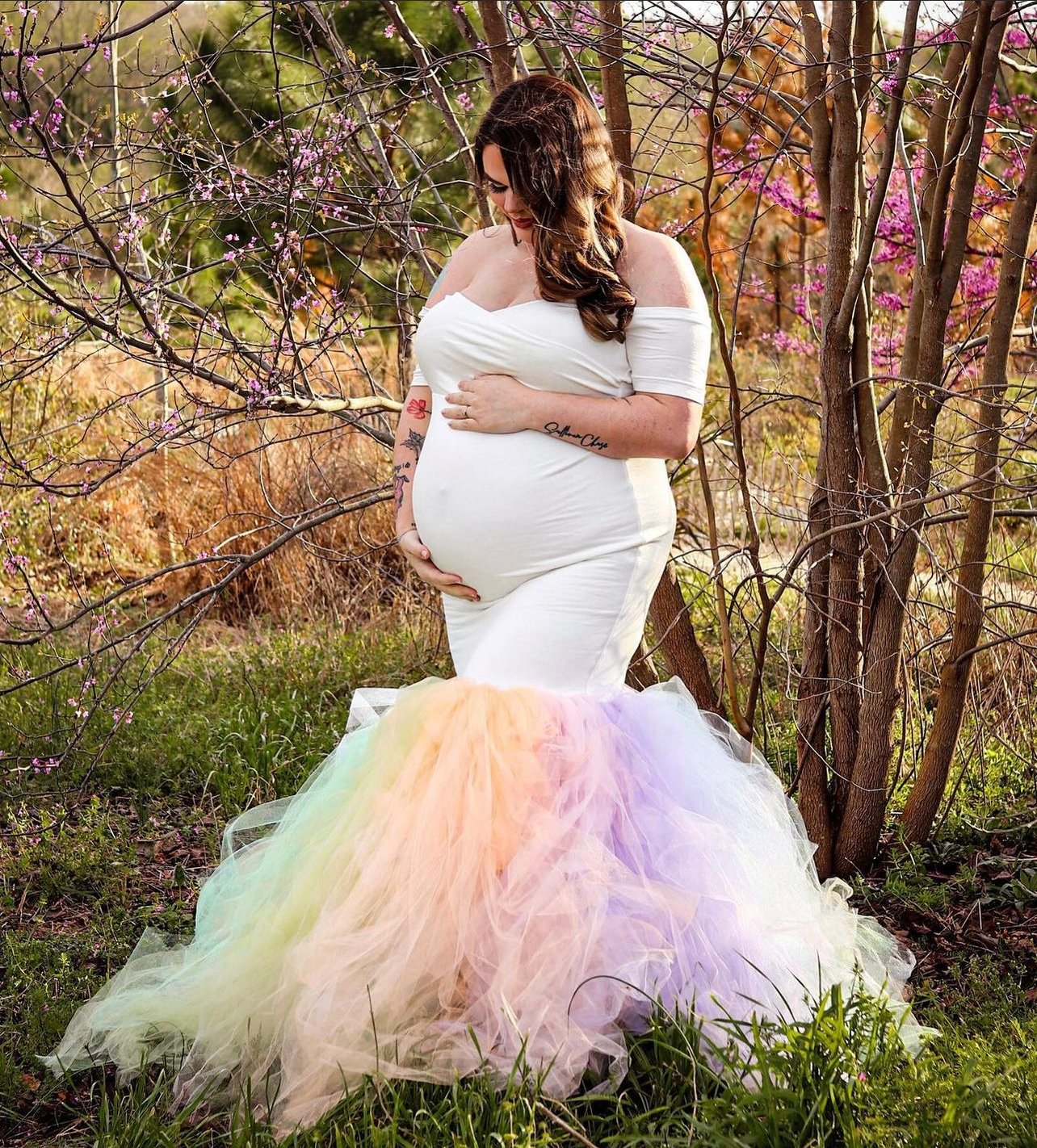 Rainbow Train Tulle Maternity Gown