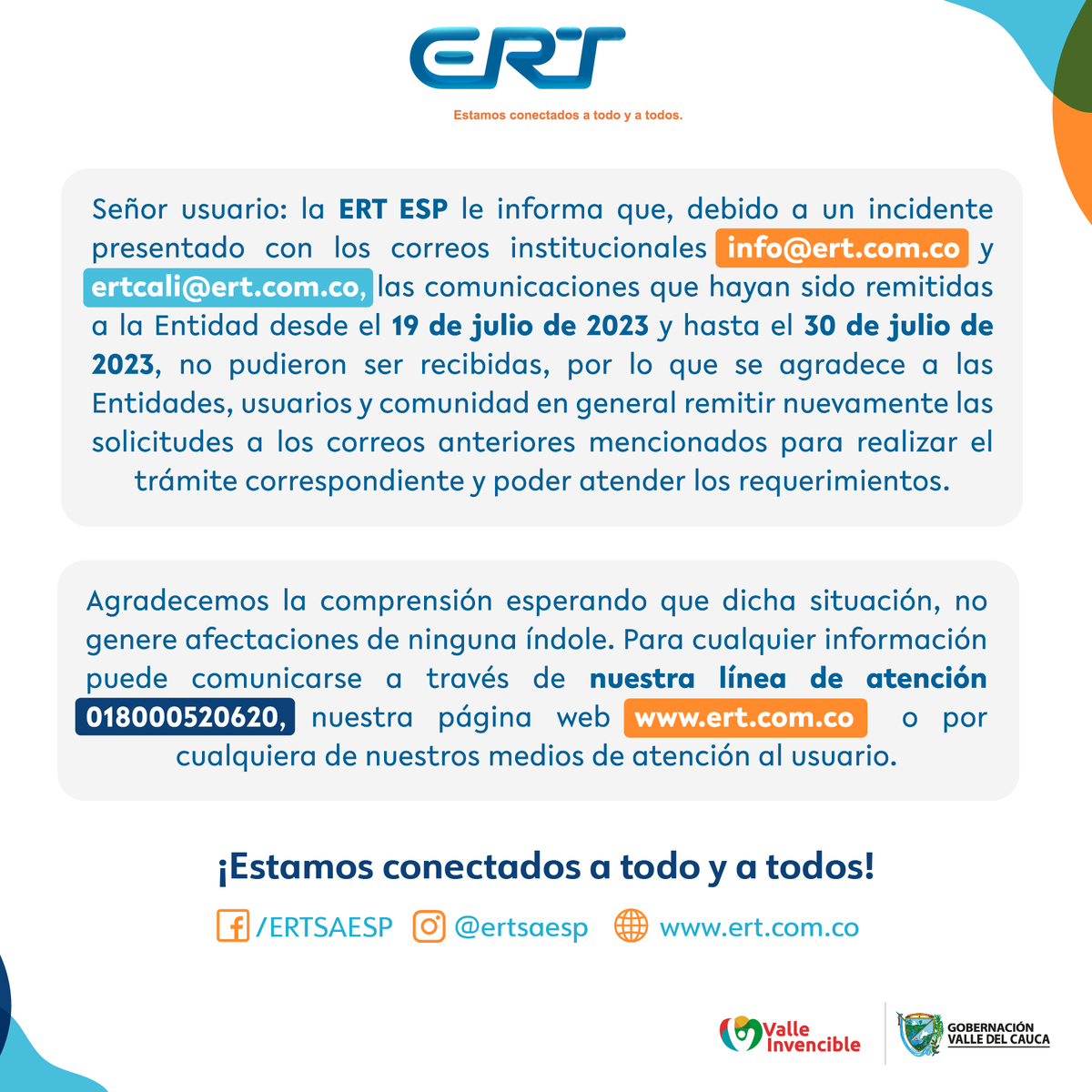 ERTSAESP's tweet photo. En la ERT estamos comprometidos con nuestros usuarios para brindarles la mejor atención. ⚠Tenemos esta noticia para ti ⚠ #ErtTeConecta 🌐 https://t.co/Kvw4FUc82P