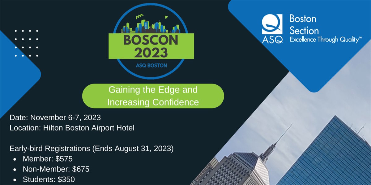 ASQBoston's tweet image. Interested in advancing your quality expertise? Join us November 6-7, 2023, in Boston, MA for the BOSCON 2023 Conference. 

Get your Early-Bird price before it end!!

Register Now!! buff.ly/3K2Vi1t
More information @ buff.ly/44wK3Xh 

#quality #conference #asq