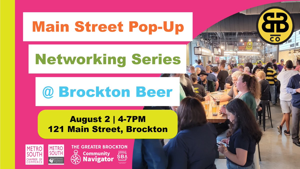 Meet us at Brockton Beer Company, Brockton’s locally-owned brewpub with diverse food, live music, and cold beer TOMORROW. 

metrosouthchamber.com/event/main-str…

This is a fantastic business-building opportunity.