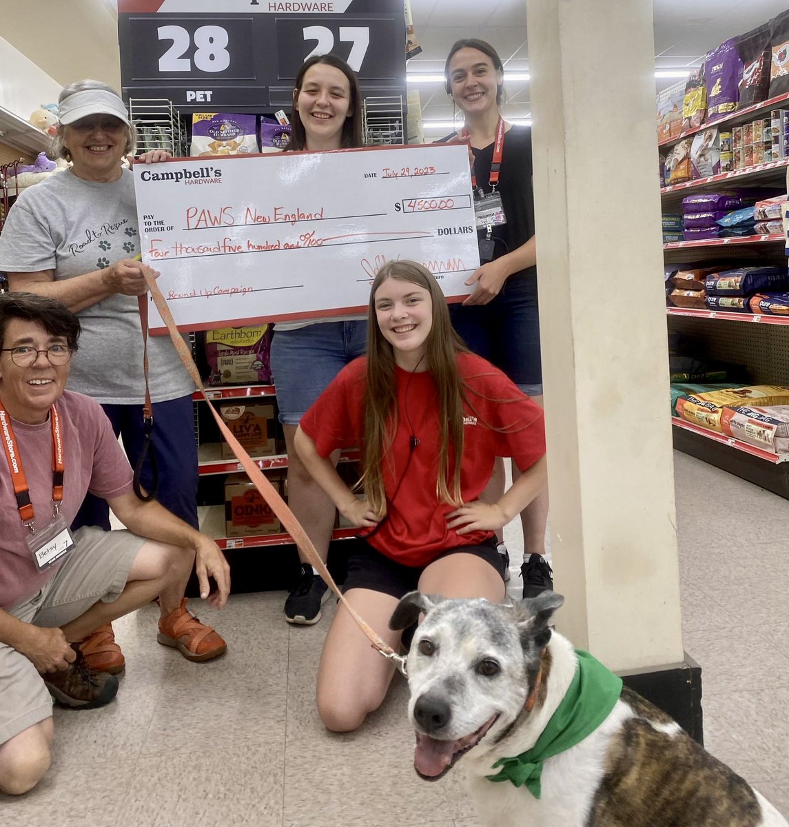 Funds raised for <a href="/PAWSNewEngland/">PAWS New England</a>! PAWS rescues abandoned, neglected, and abused dogs from high kill shelters and desperate situations. Pictured are PAWS volunteer Deb Holmes, her little lady Missy, and members of our Farmingdale Team!