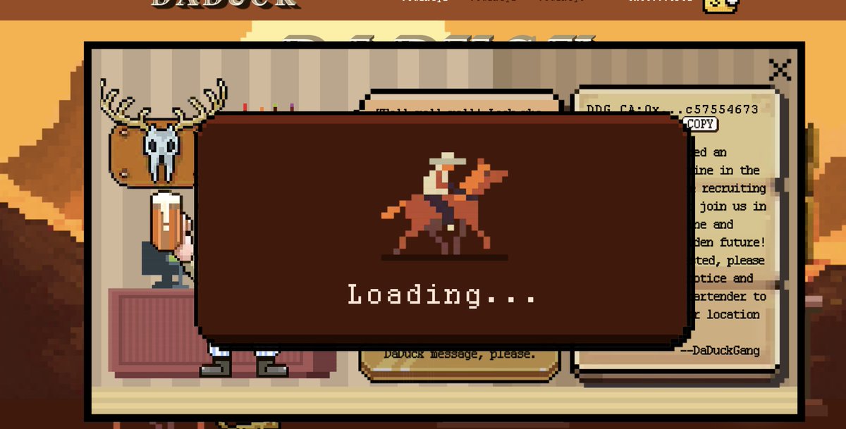 $ddg 官推找到了！<a href="/DaDuck_Gang/">DaDuck 𝕲𝖆𝖓𝖌</a>
西部牛仔风格，进去有个小酒馆
官网：daduck.xyz