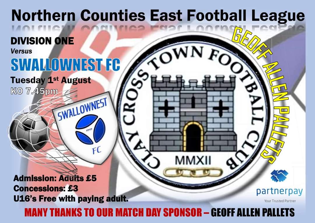 💙⚽️Its Game Day ⚽️💙

 🆚️ Swallownest 
🏆 <a href="/NCEL/">Macron NCEL</a>
📅 TODAY 
⏰ 7:45
🏟 We Do More Than Print ground 
📍S45 9QJ 
💷 £5
☕ Open
🍔  Open