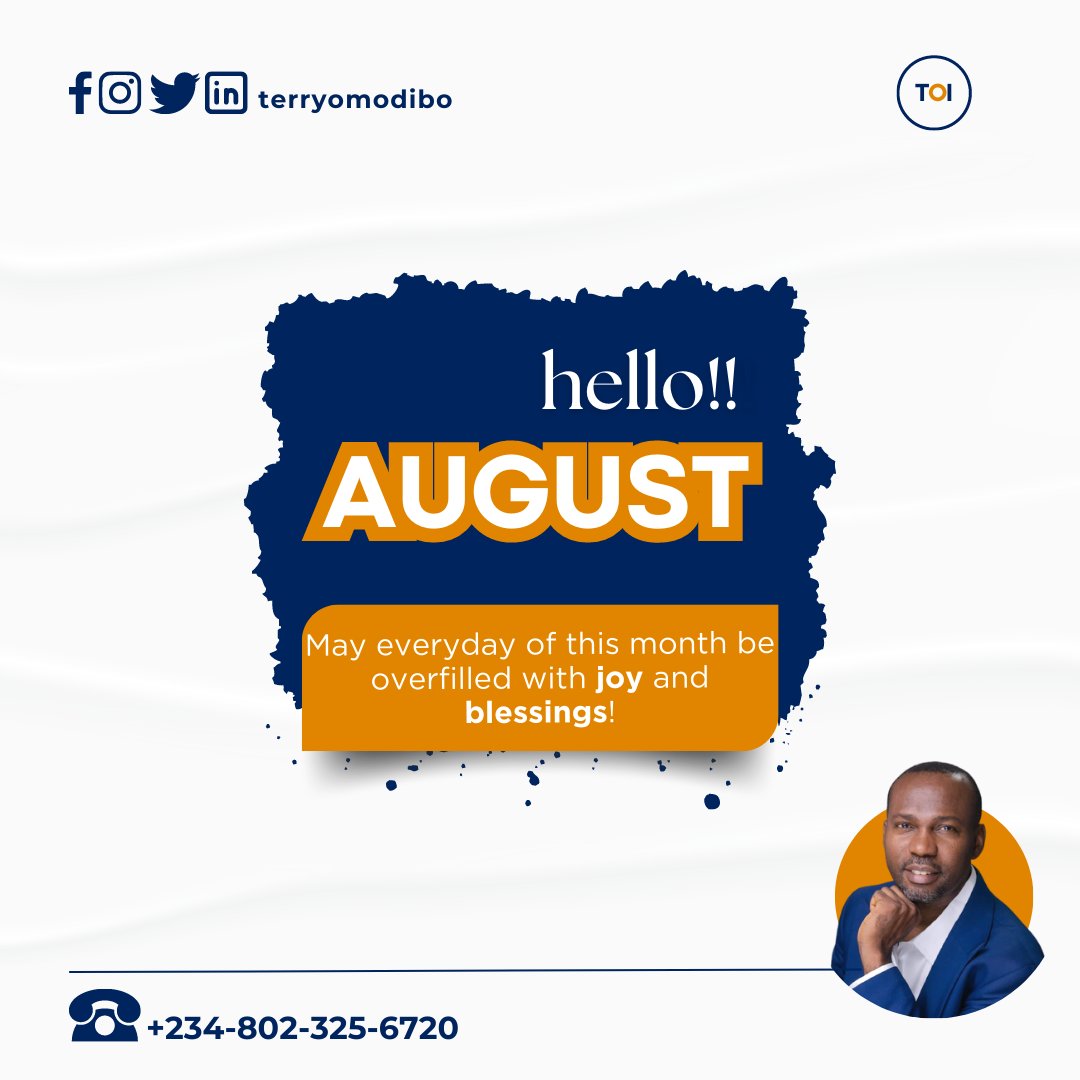 terryomodibo's tweet photo. Hey! dear Exceptionals! 

It's August already. Wow! 

God deserves all the praise and glory. 

He that has taken you this far from January until this day will surely lead you and grant your heart desires this month and for the remaining days in the year 2023. https://t.co/vgU4x8QUtJ