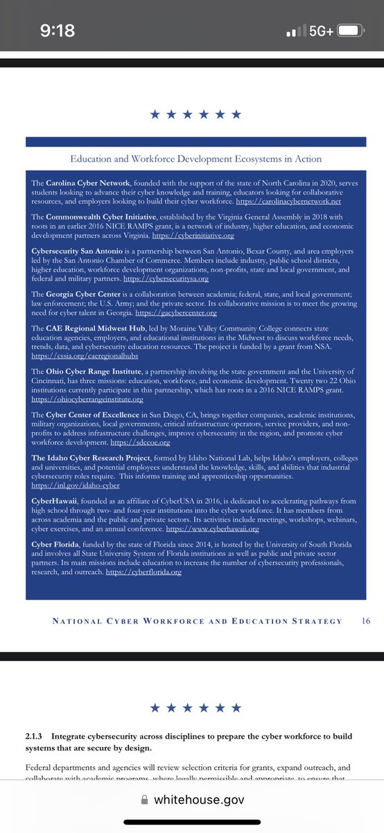 BenDougherty's tweet photo. Very excited to see #OCRI called out in the new Nat’l Cyber Workforce and Education Strategy document from @WhiteHouse and @ONCD ! A testament to all the hard work of the great team there! https://t.co/uhxlf5SPYS