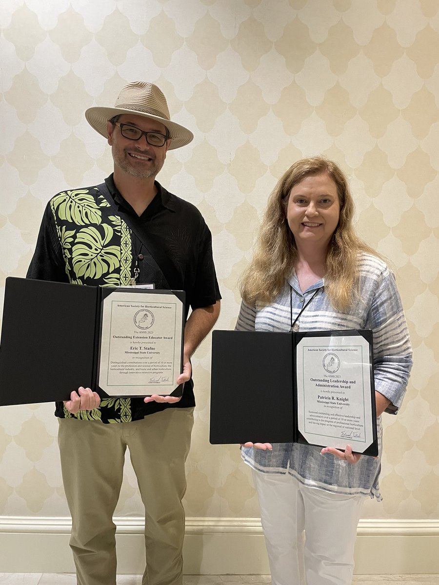 Congratulations to our fearless leaders!! Dr. Patricia Knight received the ASHS Outstanding Leadership and Administration Award and Dr. Eric Stafne received the ASHS Outstanding Extension Educator Award! They are making the MSU Coastal Research and Extension Center proud!!