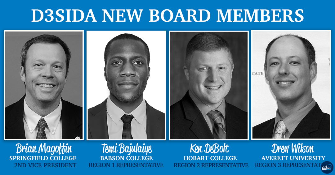 d3sida's tweet photo. BIG DAY FOR D3SIDA!!

Congratulations to our newest members of the D3Sida Board Members!

📍- 2nd VP - Brian Magoffin, Springfield
📍- Region 1 - Temi Bajulaiye, Babson
📍- Region 2 - Ken DeBolt, Hobart
📍- Region 3 - Drew Wilson, Averett

#whyd3 https://t.co/eTOTdSpMHO