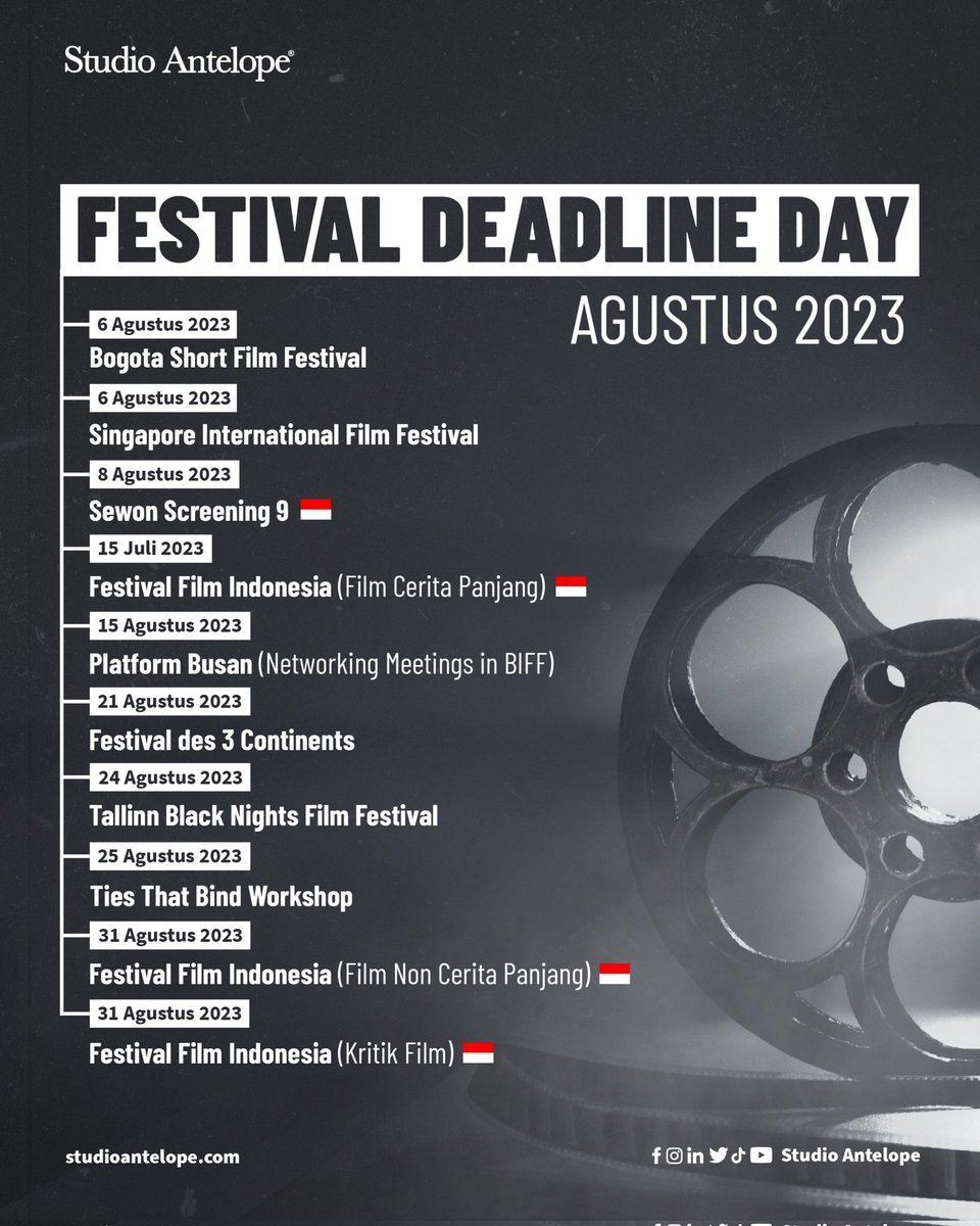 🚨 Teruntuk para pemburu festival dan submisi film.🚨

Catat baik-baik tanggalnya ya. ✍️

Semoga beruntung. 🎉 

#FestivalDeadlineDay
#BikinDanBerbagi