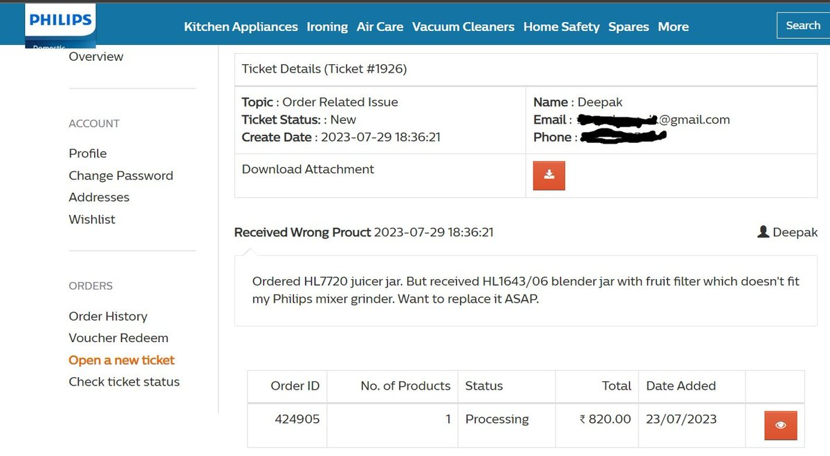deepakgopalk's tweet photo. @PhilipsHomeIN , @philipsindia Please solve this issue of wrong item delivery. Ordered HL7720 jar and got something else!! Amount already prepaid! Order ID and Ticket ID in the attached file. Called 1800-572-1800 more than 10 times. No solution 😭 Pity on your customer care!! https://t.co/C6NqmGfPrT