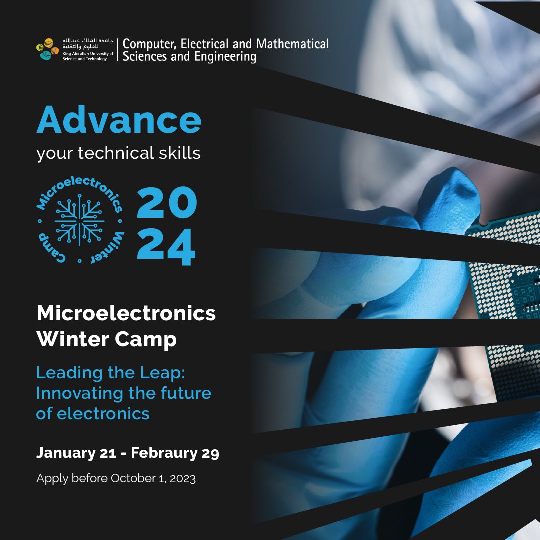KAUST_CEMSE's tweet photo. Ready to level up your knowledge of modern electronics?

Apply now for #KAUST's #Microelectronics Winter Camp and gain hands-on experience in cutting-edge research projects!
 
https://t.co/s7XImpXv4M 
 
#CEMSE #internship #science #electricalengineering https://t.co/pN5DZRF7qE