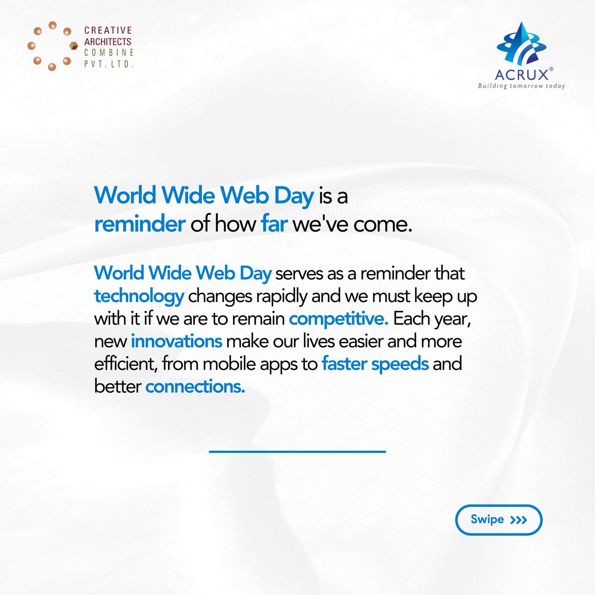 acrux_realcon's tweet photo. Learn why World Wide Web Day is important and how it connects us all. Swipe now to explore.
#WorldWideWebDay #WWWDay #WebHistory #WebImpact #WebFuture #WebRevolution https://t.co/261NLzxRij