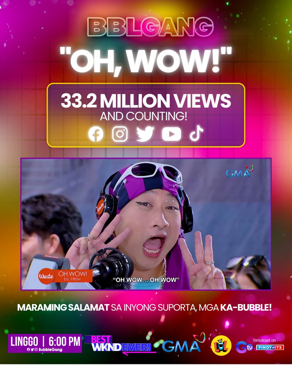 Bubble Gang (@bubblegang) on Twitter photo πΆ π 'πΏπ ππ πππ! π 'πΏπ πππΌπ!πππππΏπππ ππΌ πππ! πΆ
*Mic drop* π€ maraming tenkyuuuuuu mga ka-Babol! lamsyuuuu all beri beri much π
Takits ππππ ing Linggo, 6:00 PM sa GMA #BestWKNDEver!
#BBLGANG #BBLOhWow πΆ π 'πΏπ ππ πππ! π 'πΏπ πππΌπ!πππππΏπππ ππΌ πππ! πΆ
*Mic drop* π€ maraming tenkyuuuuuu mga ka-Babol! lamsyuuuu all beri beri much π
Takits ππππ ing Linggo, 6:00 PM sa GMA #BestWKNDEver!
#BBLGANG #BBLOhWow