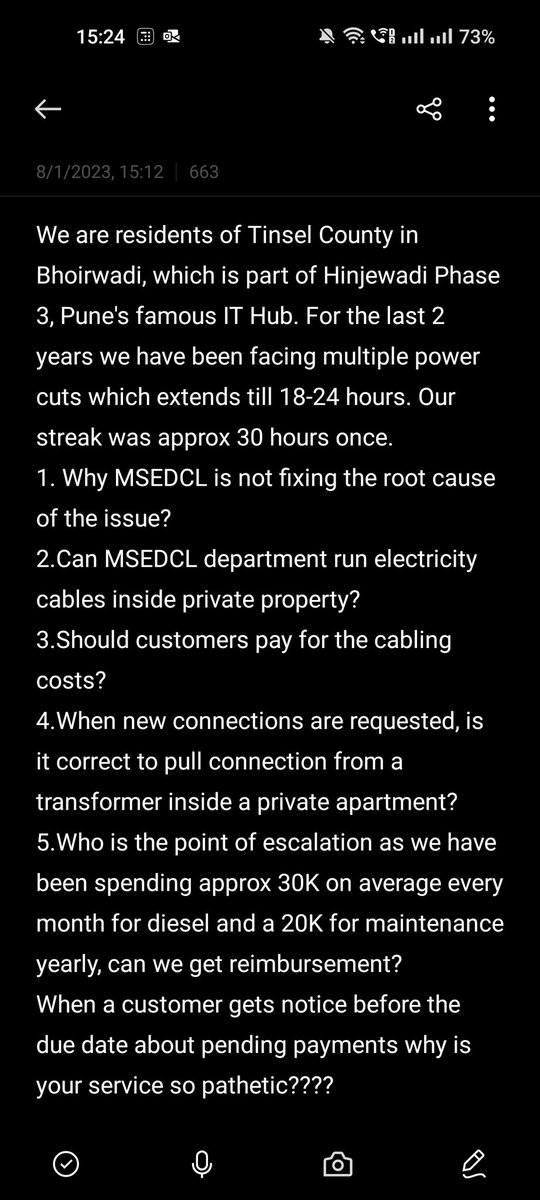 Santooshhhh's tweet photo. @CMOMaharashtra @MSEDCL @CMDMSEDCL @cbawankule 
Request you to pls look in to this.
We have been facing electricity issues for last 2 years.
When it comes for charging your team doesn't hesitate to send reminder for payments before due dates. https://t.co/pJS4d6JZUk