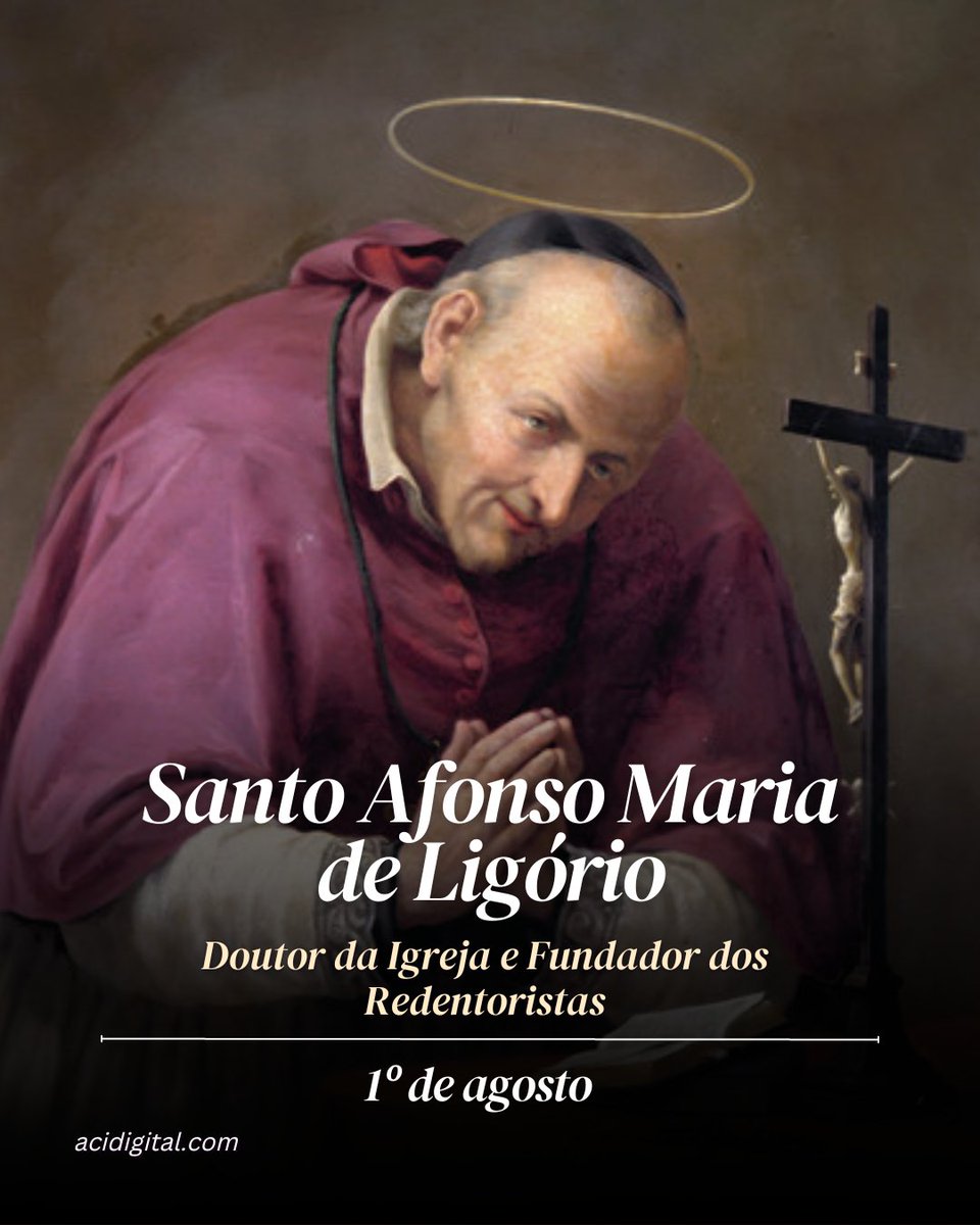 acidigital's tweet photo. A Igreja celebra hoje (1º) a memória litúrgica de santo Afonso Maria de Ligório, Doutor da Igreja por seus escritos sobre moral e fundador da Congregação do Santíssimo Redentor, conhecidos como redentoristas.

Este santo italiano, natural de Nápoles, na Itália, escreveu “A Prática do Amor a Jesus Cristo”, “Preparação para a Morte”, “Glórias de Maria”, sendo “Teologia Moral” a obra que influenciou na formação do clero por muitos anos.

Santo Afonso pregava com simplicidade e ensinava seus missionários que “um sermão sem lógica é disperso e falta sabor. Um sermão pomposo não chega à massa. De minha parte, posso dizê-los que jamais preguei um sermão que a mulher mais simples não pudesse entender”.

Entre suas frases conhecidas está: “Não existem pessoas fracas e pessoas fortes espiritualmente, mas as pessoas que não rezam e as pessoas que sabem rezar”.

📌 Saiba mais: https://t.co/dK2ab0bxOh

#acidigital #santododia #SantoAfonsoMariadeLigorio #igrejacatolica