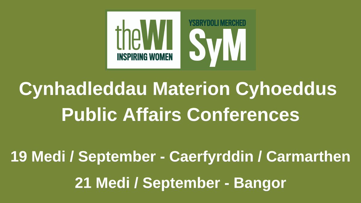 Book your place at one of our regional public affairs conferences focusing on:

- Women’s health with panel experts from <a href="/RCGPWales/">RCGP Cymru Wales</a> <a href="/FTWW_Wales/">FTWW Wales</a> and Welsh Government;
- Modern slavery;
- Clean rivers for people and wildlife.

Register here: mywi.thewi.org.uk/wales/nfwi-wal…