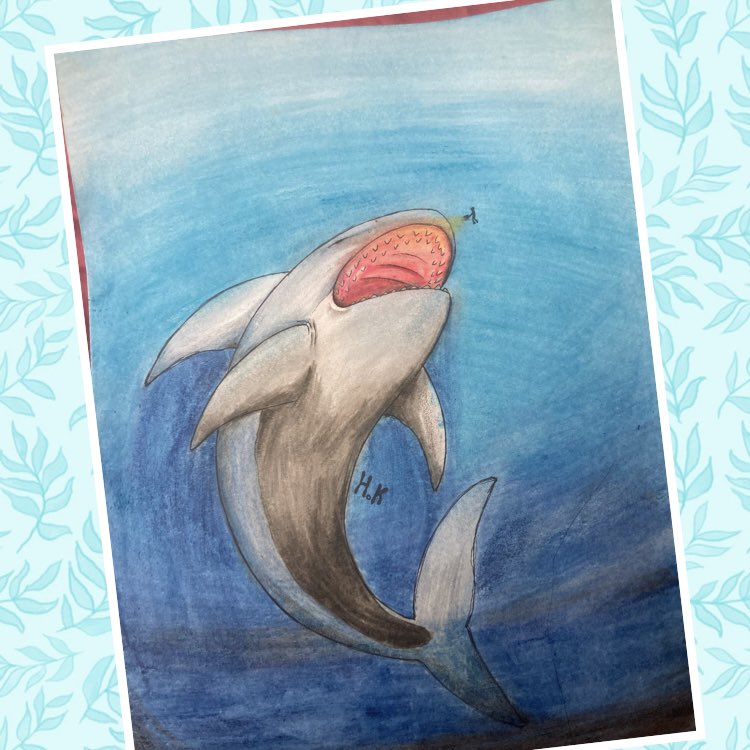 WavaGaba's tweet photo. Hermoso Dibujo, un regalo de cumpleaños. Hana una niña súper talentosa! Gracias 🫶🏻 Me encanto! 
#drawing #dibujos #color #sharks #trending 🦈 https://t.co/EWdYUNn3nQ