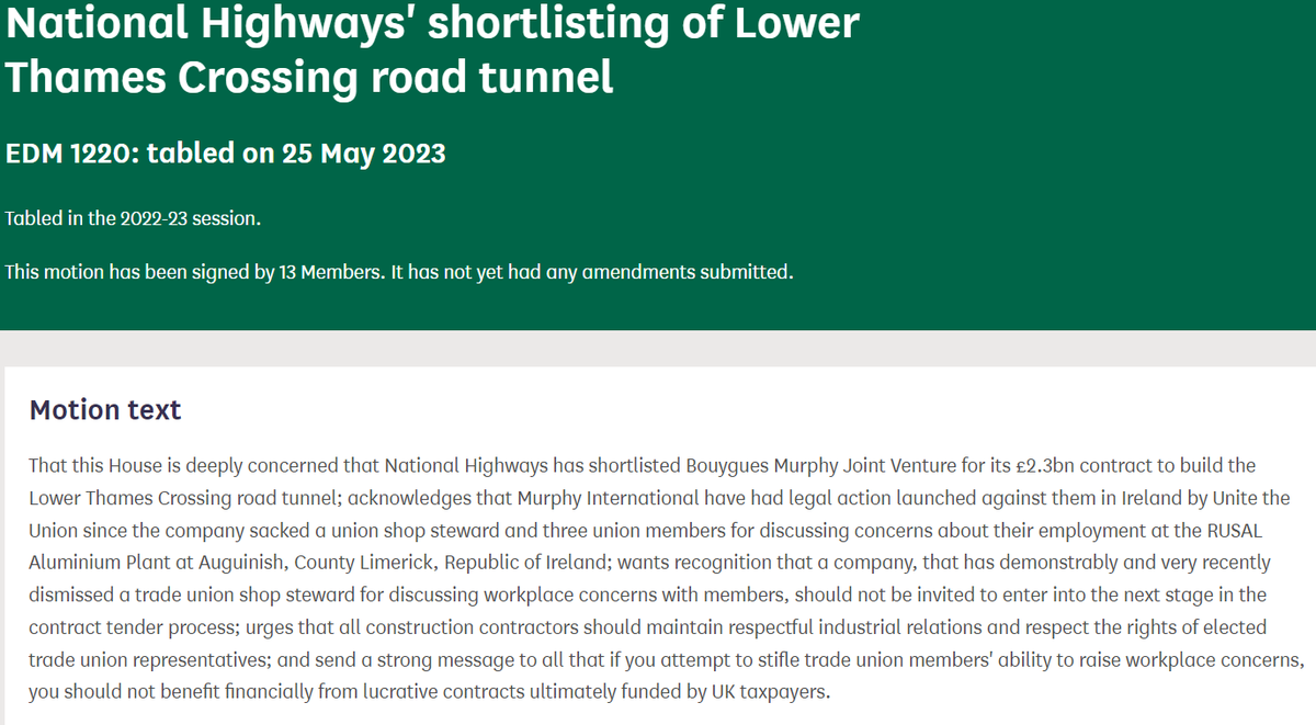 themurphy4_'s tweet photo. Hi @StewartMcDonald, we know that your constituents have been emailing you asking you to sign our EDM 1220 calling for @jmurphyandsons to be excluded from the next stage of @NationalHways Lower Thames Crossing road tunnel - can @unitetheunion &amp; the #Murphy4 count on your support? https://t.co/XkZrjuou5I