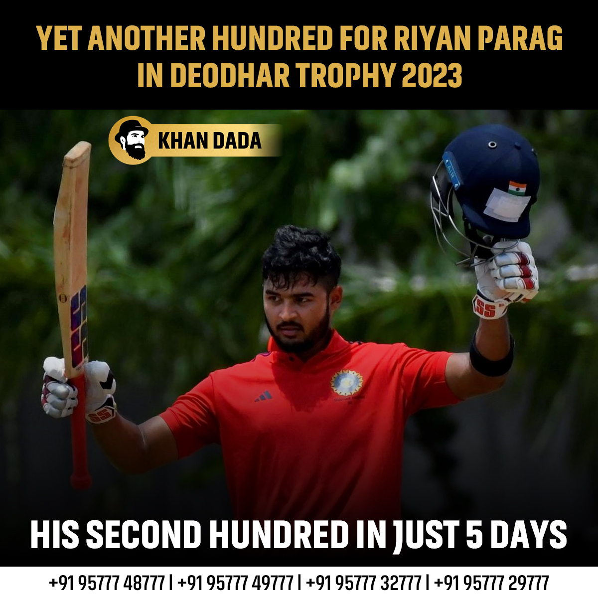 khandada92786's tweet photo. Riyan Parag's good run in Deodhar Trophy 2023 continues.ππ€π₯³
.
.
.
#Cricket #RiyanParag #DeodharTrophy #IndianCricket #SanjuSamson #LiveLineApp #josbuttler #BenStokes #sunrisershyderabad #MaheshBhatt #PorThozhil #Dhobi https://t.co/QN1xpPVHd5