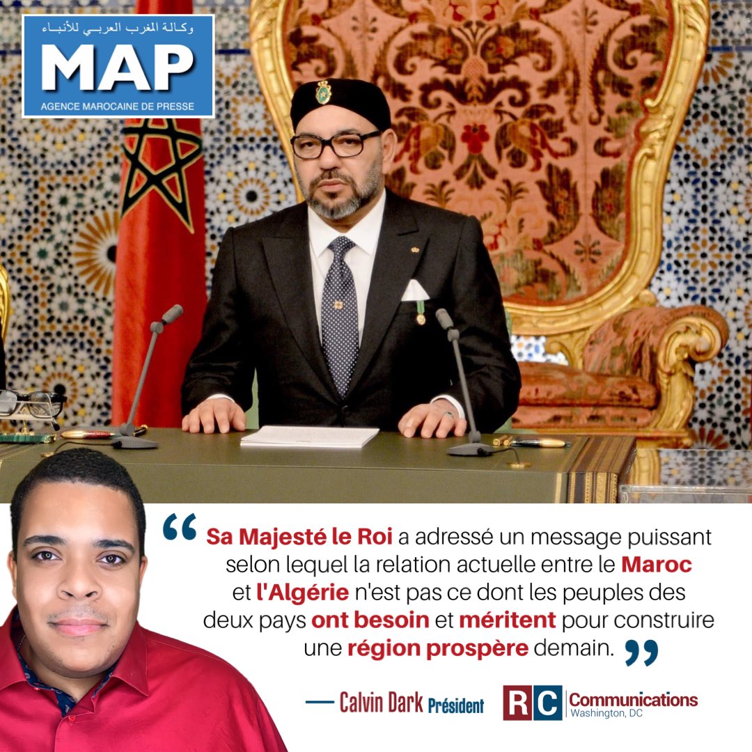 TalesDarkSide's tweet photo. Sa Majesté le Roi a adressé un message puissant selon lequel la relation actuelle entre le #Maroc et l'#Algérie n'est pas ce dont les peuples des deux pays ont besoin et méritent pour construire une région prospère demain.
#FêteduTrône #LaMAP @RCCommsDC
https://t.co/9dYCG5d91m https://t.co/5nh719A19g
