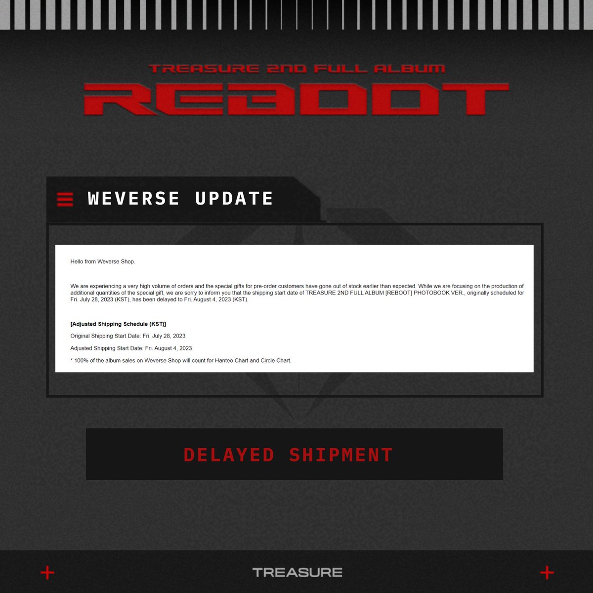 multi_popstore's tweet photo. [🇵🇭PH GO] #MpopS_Update 

TREASURE - 2ND FULL ALBUM [REBOOT]  NON-PROFIT PH GO  

2/3 of orders under KTOWN4U are now in transit to our KR address.

WEVERSE shipment moved to August 4, 2023.

YGSELECT order is still under item preparation. https://t.co/jBRBd91P7y