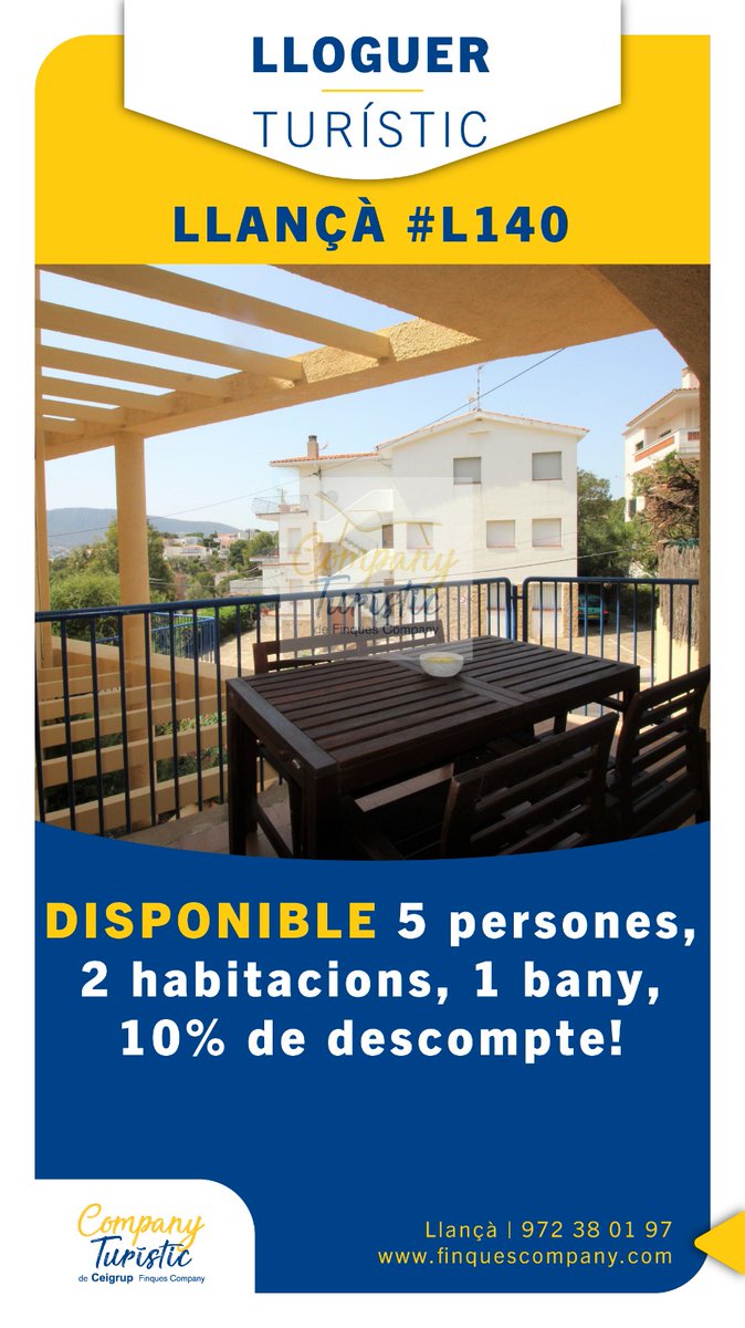 FinquesCompany's tweet photo. 😍 Apartament disponible a Llançà
#L140
👌🏽 5 persones
👌🏽 2 habitacions
👌🏽 1 bany
🔝 10% de descompte
Mira'l aqui: https://t.co/h6673Ogm9T https://t.co/oAK7Q189ZA