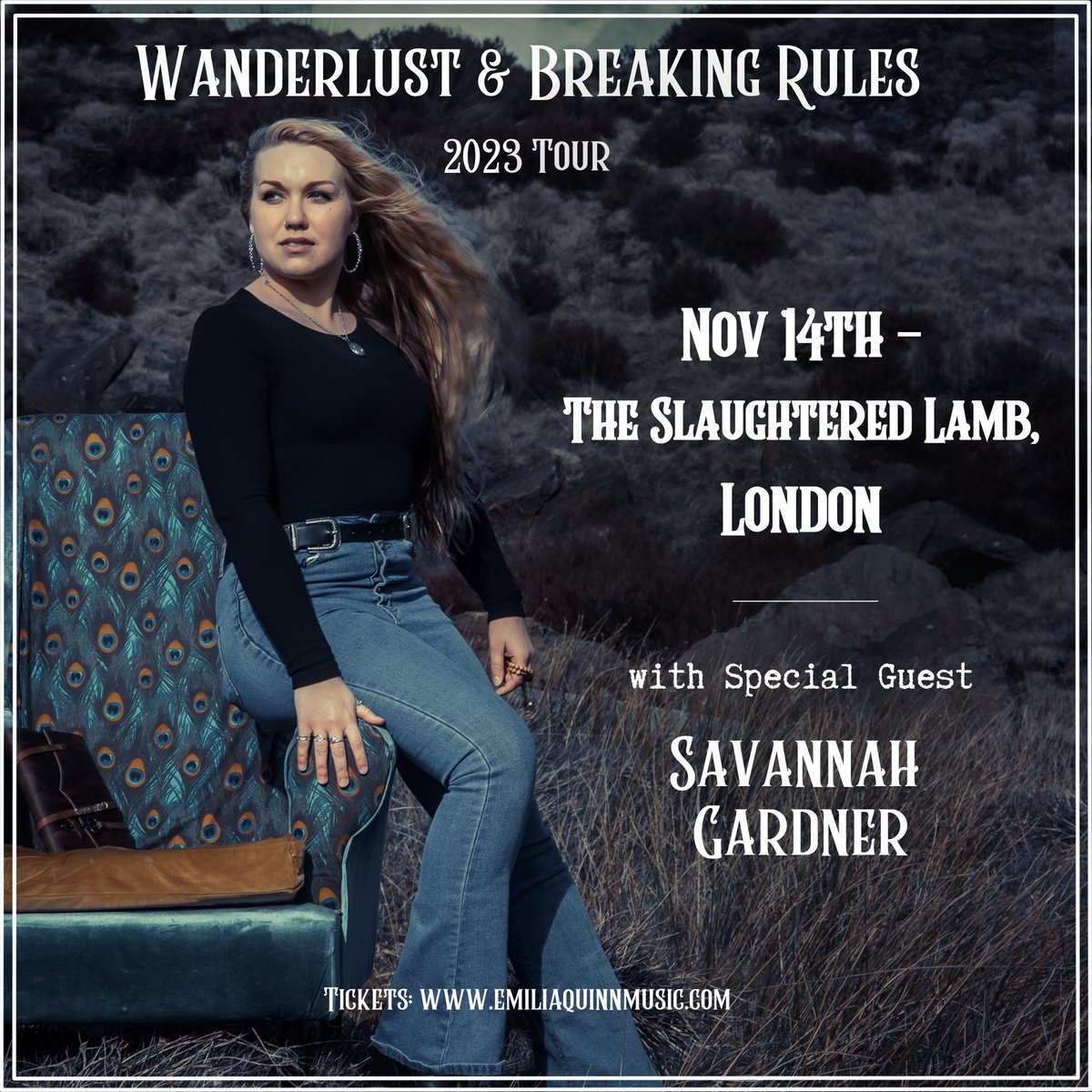 The Slaughtered Lamb (@slaughteredlam) on Twitter photo Excited to announce <a href="/savgardnermusic/">Savannah Gardner</a> will be joining <a href="/EmiliaQMusic/">Emilia Quinn Music</a> on her Wanderlust & Breaking Rules Tour this November.
Tickets available here: rb.gy/lyolm Excited to announce <a href="/savgardnermusic/">Savannah Gardner</a> will be joining <a href="/EmiliaQMusic/">Emilia Quinn Music</a> on her Wanderlust & Breaking Rules Tour this November.
Tickets available here: rb.gy/lyolm