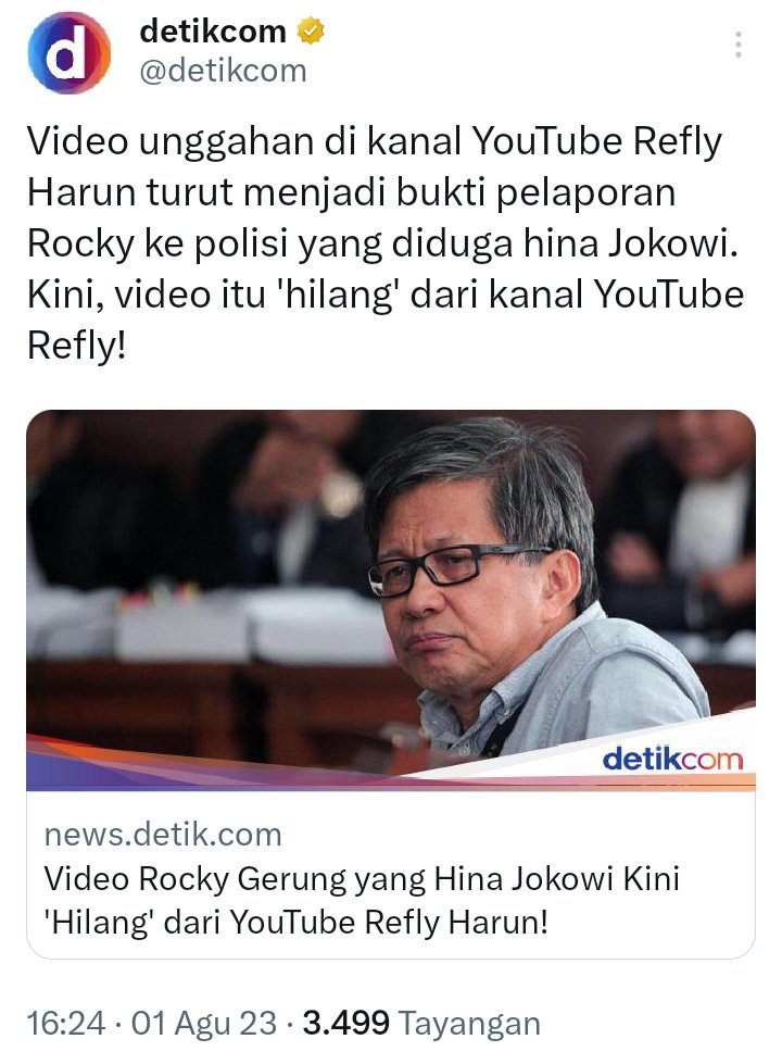 BiLLRaY2019's tweet photo. Panik gak...ya paniklah Refly Harun sama kasus Rocky Gerung 

Barbuk video "hilang" dari Youtube https://t.co/D26wqR8jfz