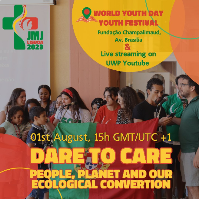 Focolare_org's tweet photo. Oggi 1° agosto alcuni giovani per un mondo unito presenteranno "Dare To Care: People, Planet and Our Ecological Conversion" al Festival della Gioventù alle ore 15:00, ora locale (Portogallo)
live streaming https://t.co/ccyH9VSwIC https://t.co/WGypCUNp6h