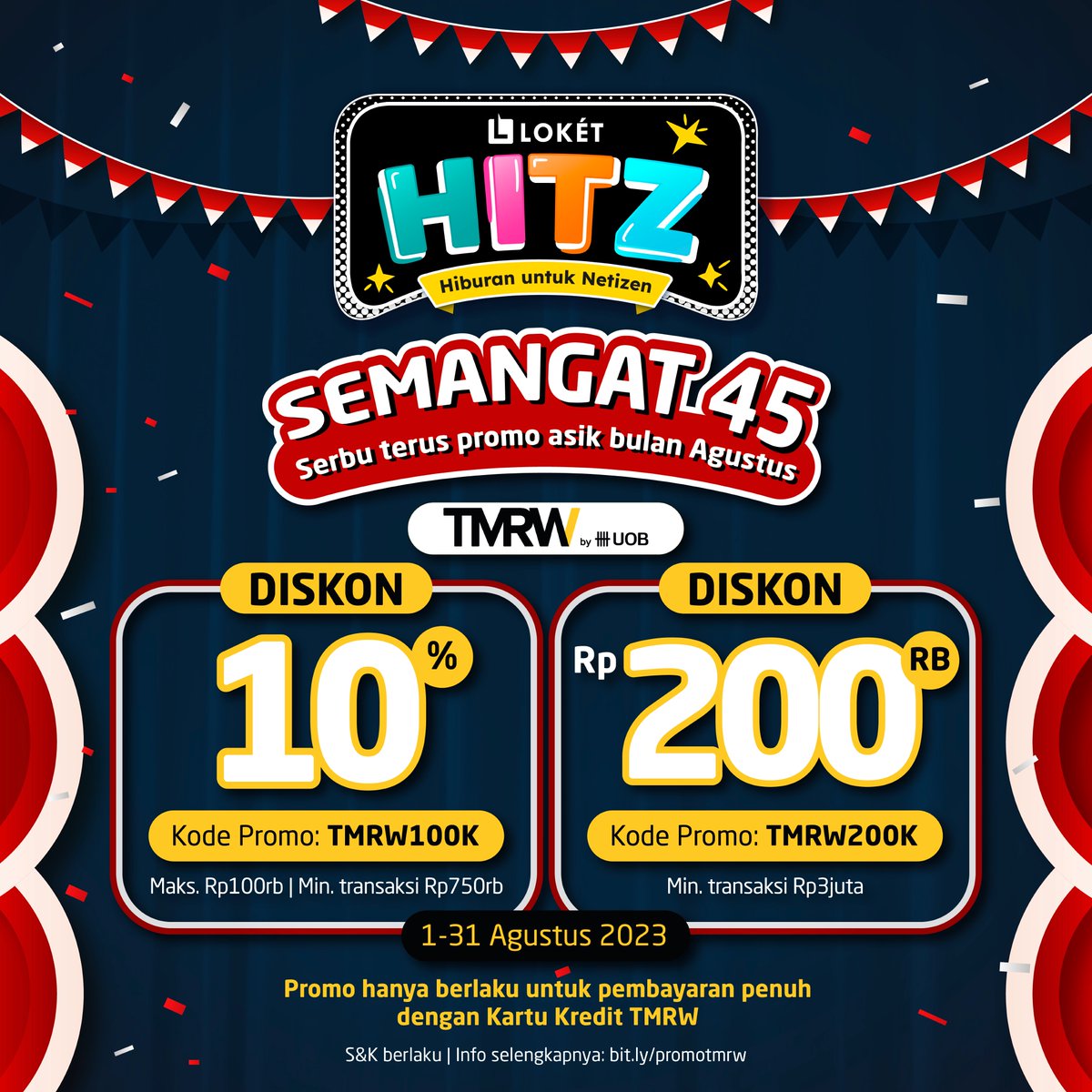 loketcom's tweet photo. Beli tiket event makin hemat pake promo LOKET Hitz!🥳 

Nggak ada alesan lagi buat nggak beli tiket event favorit kamu di https://t.co/d9bzQsBebS. Karena ada promo gede-gedean hingga Rp200rb! 

Info selengkapnya kamu bisa klik link https://t.co/k7JSiGg3rq ✨ https://t.co/bLmQgM1jMD
