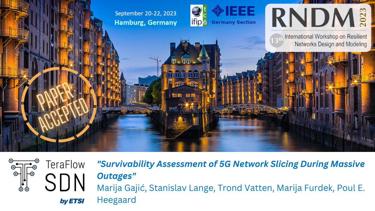 TeraFlow H2020 (@teraflow_h2020) on Twitter photo 📰NEW PAPER ACCEPTED | Survivability Assessment of 5G #network #slicing During Massive #outages
<a href="/NTNU/">NTNU</a> #marijagajic #StanislavLange <a href="/trond_vatten/">Trond Vatten</a> <a href="/FurdekMarija/">Marija Furdek</a> <a href="/PoulHeegaard/">poul heegaard</a> <a href="/NetwNtnu/">Networking Group - IIK - IE - NTNU</a> <a href="/TeraFlowSDN/">TeraFlowSDN</a> <a href="/TeraFlow_h2020/">TeraFlow H2020</a>
Read more:
➡️linkedin.com/feed/update/ur… 📰NEW PAPER ACCEPTED | Survivability Assessment of 5G #network #slicing During Massive #outages
<a href="/NTNU/">NTNU</a> #marijagajic #StanislavLange <a href="/trond_vatten/">Trond Vatten</a> <a href="/FurdekMarija/">Marija Furdek</a> <a href="/PoulHeegaard/">poul heegaard</a> <a href="/NetwNtnu/">Networking Group - IIK - IE - NTNU</a> <a href="/TeraFlowSDN/">TeraFlowSDN</a> <a href="/TeraFlow_h2020/">TeraFlow H2020</a>
Read more:
➡️linkedin.com/feed/update/ur…