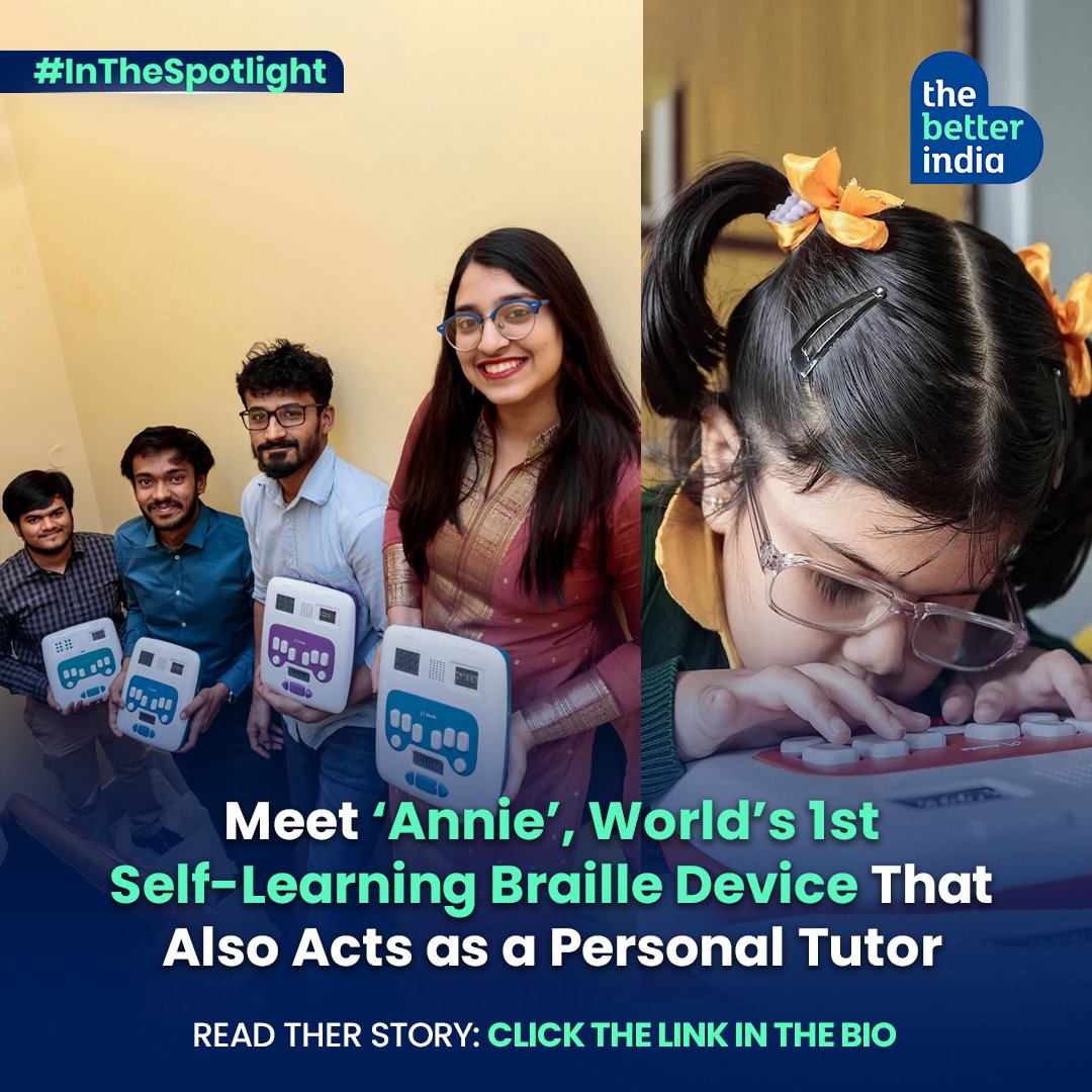 thebetterindia's tweet photo. During their college years at BITS, Pilani, Goa, Sanskriti Dawle, Aman Srivastava, Dilip Ramesh, and Saif Shaikh realized the significant gap in braille literacy in India.
@thinkerbelllabs
#Innovation #device #sharktankindia #braille #AnandMahindra #firstinworld https://t.co/3fnJIHNmLz