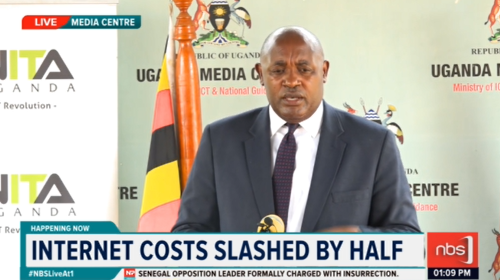 nbstv's tweet photo. Minister for ICT and National Guidance @CHRISBARYOMUNS1
has announced the cut of internet costs from $70 per megabyte per second per month to $35.

@salmahnamwanje

#NBSLiveAt1 #NBSUpdates https://t.co/T635qwmJHI