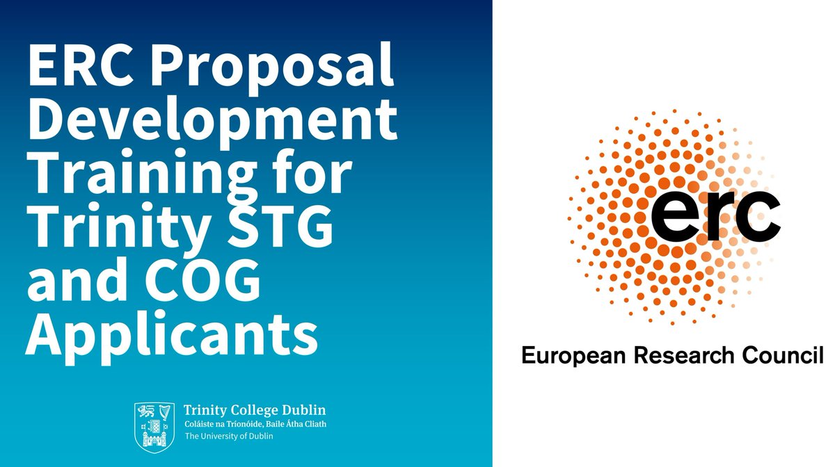 Trinity_RDO's tweet photo. 📣Last few days to sign-up and join #TrinityRDO for the @ERC_Research Proposal Development Training for @tcddublin Starting and Consolidator Applicants. This training is online, followed by a live workshop on 4th September. 🚨Registration closes 7th August
https://t.co/LQZr3yDOdT https://t.co/83Wn4u5TiL