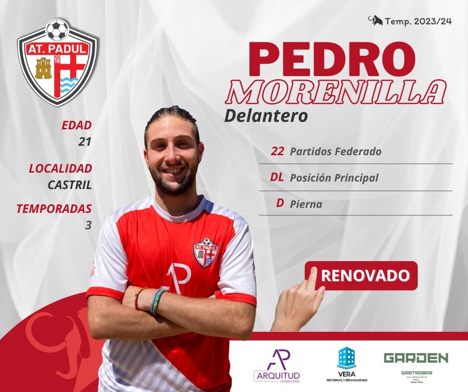 #Temporada2324 #AtPadul

Segunda renovación de la temporada, la familia Morenilla seguirá en el At Padul con el joven delantero Pedro morenilla. Con sólo 21 años, comienza su tercera temporada en Padul donde disfrutaremos de su olfato goleador.

#ElPadul #Granada #PedroMorenilla