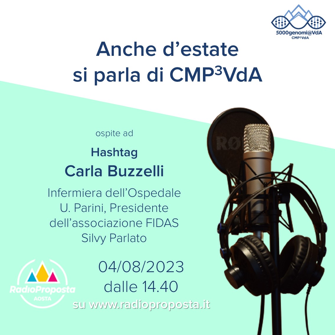 5000genomi's tweet photo. 📻 A @RadioPropostaAO si parla di #CMP3VdA. Da oggi, tre ospiti racconteranno la collaborazione con l’Ospedale "Umberto Parini" di #Aosta, il ruolo dei #donatori di sangue nella #ricerca, il #sequenziamento del DNA nella società futuro.
📣 Sintonizzati dalle 14:40 su Hashtag! https://t.co/3qmjAwIKWD