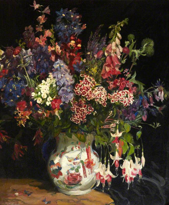 EdinCulture's tweet photo. Happy birthday to Isobel Lilian Gloag born in 1865. Scottish Victorian painter, known for her oil &amp; watercolour portraits, posters &amp; stained-glass designs. We give you this glorious display to brighten a dreary Tuesday! 'A Bunch of Flowers', Isobel Lilian Gloag, City Art Centre https://t.co/fahtMLSfg6