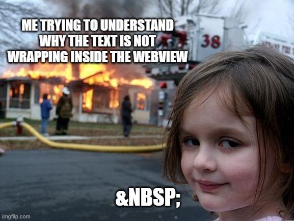 JebbarAbdennour's tweet image. Before today, I thought that   is "JUST" an alternate way to put spaces. It's better to use it in setups where we don't want a line break on spaces, otherwise, it can break the whole text wrapping, causing overflows
#HTML #webview #webdevelopment #mobile #android