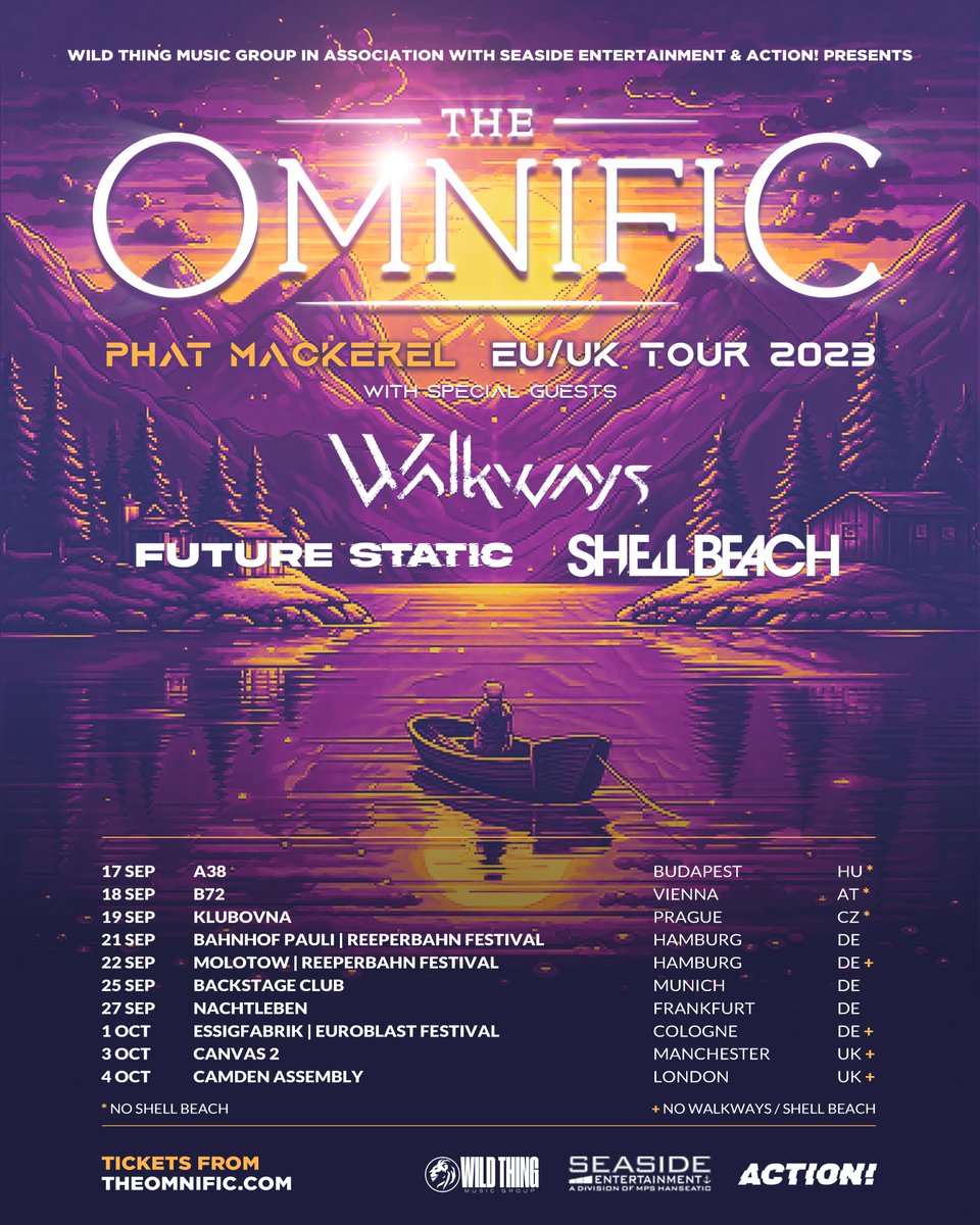 PHAT MACKEREL EU/UK Tour! 🐠 In celebration of our new single ‘Phat Mackerel’, we're coming back this Sept/Oct to Europe & the UK! Walkways, Future Static & Shell Beach will be joining us on this quest to hunt the formidable PHAT MACKEREL Tix: theomnific.com/tour