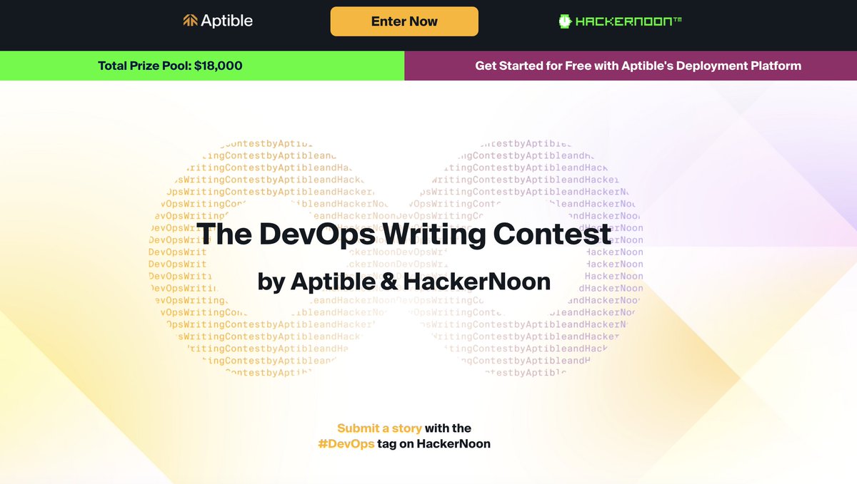 DavidSmooke's tweet image. NEW: The DevOps Writing Contest by @aptible &amp;amp; @hackernoon :-) 

$18k in prizes. Anyone who publishes with #DEVops tag on #HackerNoon enters to win. 

More Info: contests.hackernoon.com/devops-writing… 
Enter Here: app.hackernoon.com/new