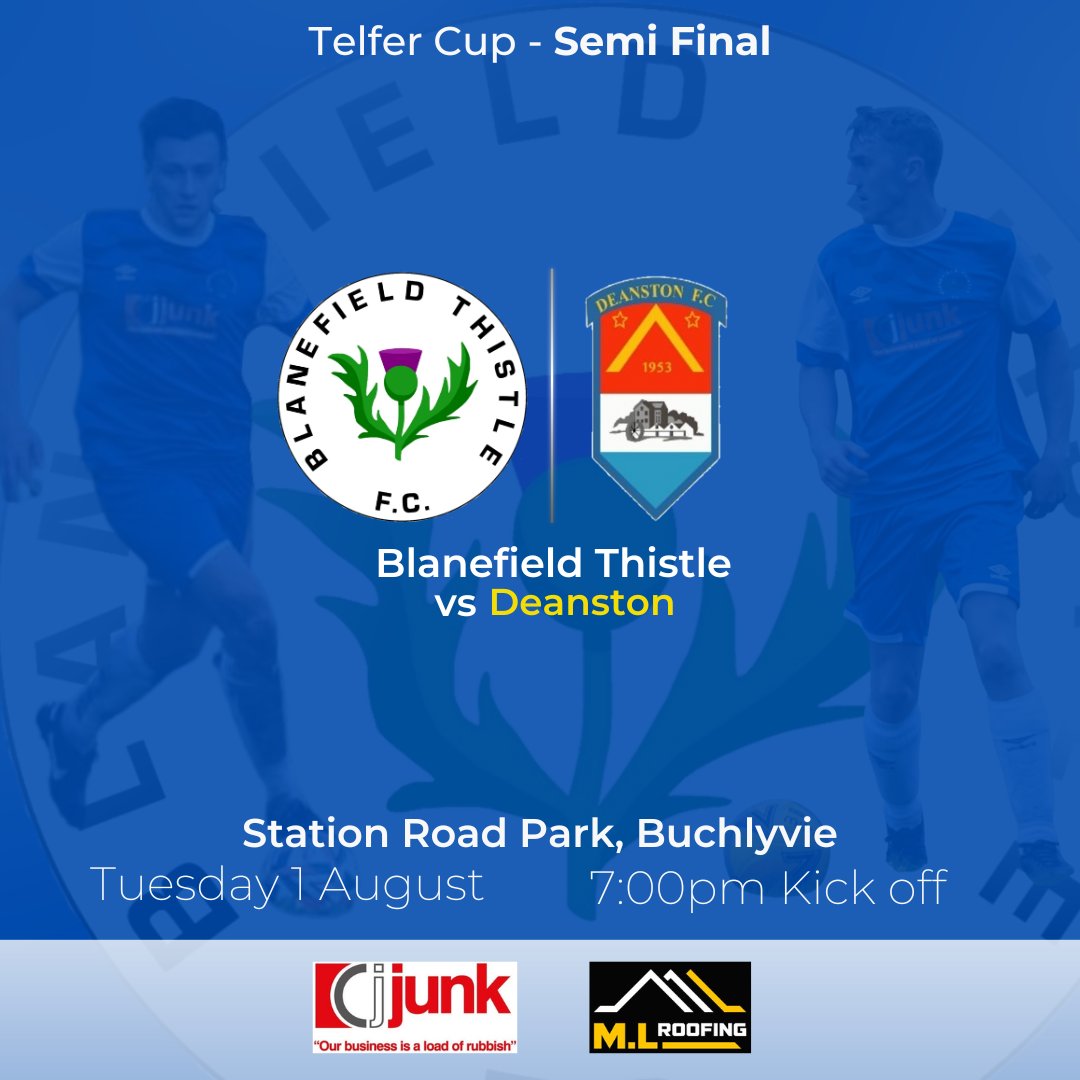 Another Semi final vs Deanston, this time in the Telfer Cup where we are hoping for a different outcome from last Friday.

Kick off is 7pm at Buchlyvie.