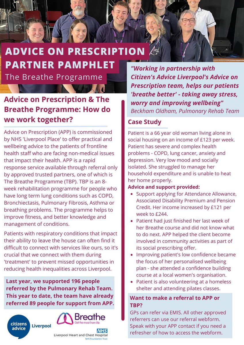 lhchbreathe's tweet photo. As part of our ongoing partnership with @CALiverpool_ during our โdigital education weekโ they attend our community venues to speak directly with patients regarding financial, practical and social support, helping to take away stress and improve wellbeing. #oneliverpool https://t.co/0wXmfMdLZn
